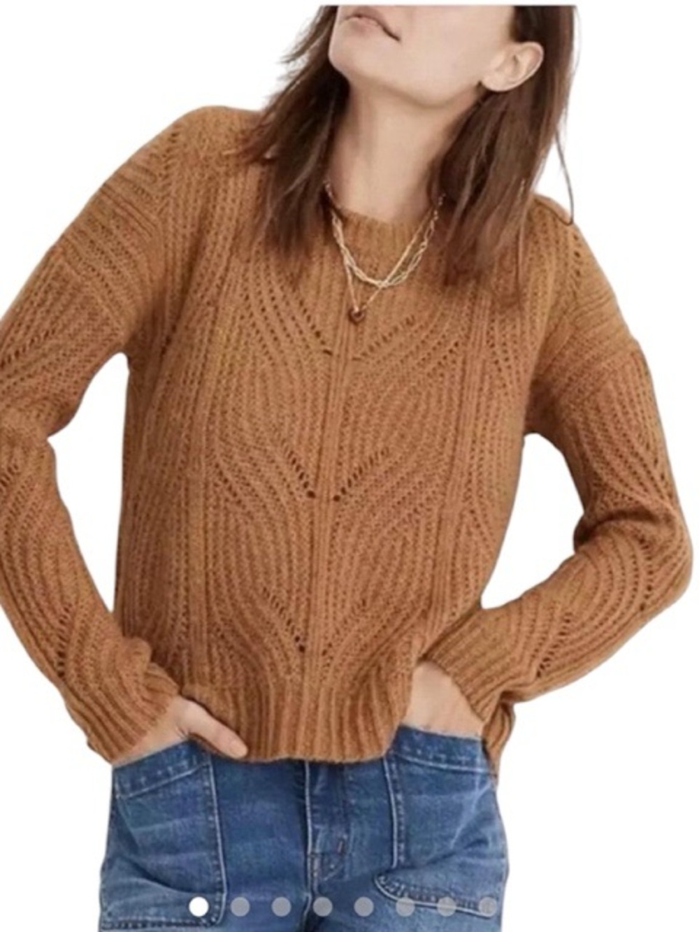 Madewell Caramel Cable Knit Crewneck Sweater
